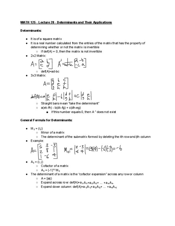 MATH 125 Lecture Notes - Lecture 28: Laplace Expansion, Diagonal Matrix, Triangular Matrix thumbnail