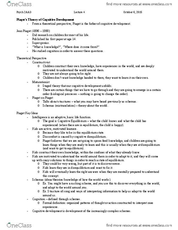 PSYCH 2AA3 Lecture Notes - Lecture 4: Object Permanence, Sample Size Determination, Naturalistic Observation thumbnail