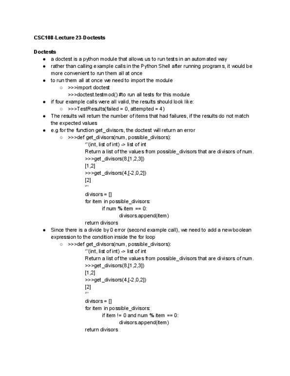 CSC108H1 Lecture Notes - Lecture 23: Lazy Evaluation, Docstring, Boolean Expression thumbnail