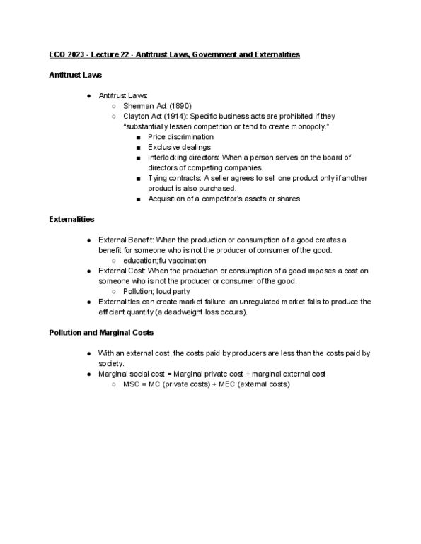 ECO 2023 Lecture Notes - Lecture 22: Clayton Antitrust Act, Sherman Antitrust Act, Price Discrimination thumbnail