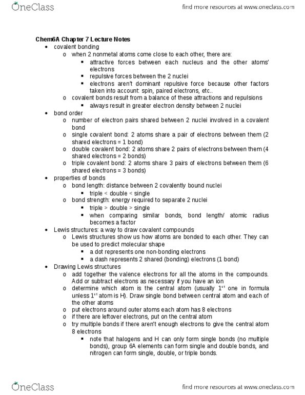 CHEM 6A Lecture Notes - Lecture 13: Intramolecular Force, Formal Charge, Intermolecular Force thumbnail