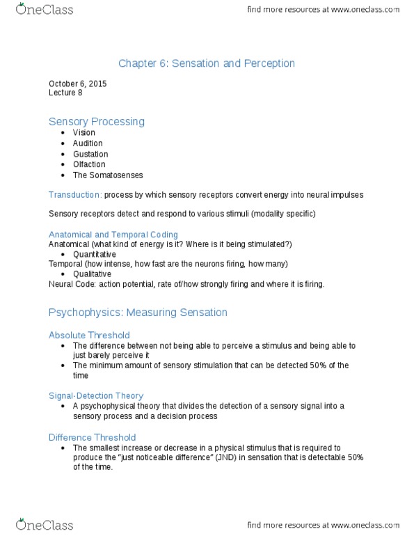 PSY 1101 Lecture Notes - Lecture 8: Sensorineural Hearing Loss, Thalamus, Sound thumbnail