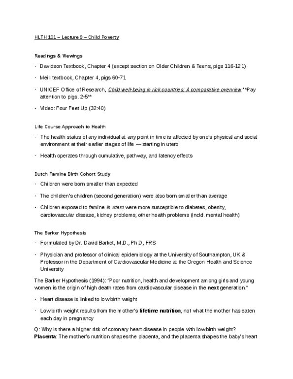 HLTH 101 Lecture Notes - Lecture 9: Epidemiology, Diabetes Mellitus Type 2, Low Birth Weight thumbnail