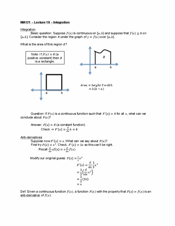 CAS MA 121 Lecture 18: Integration thumbnail