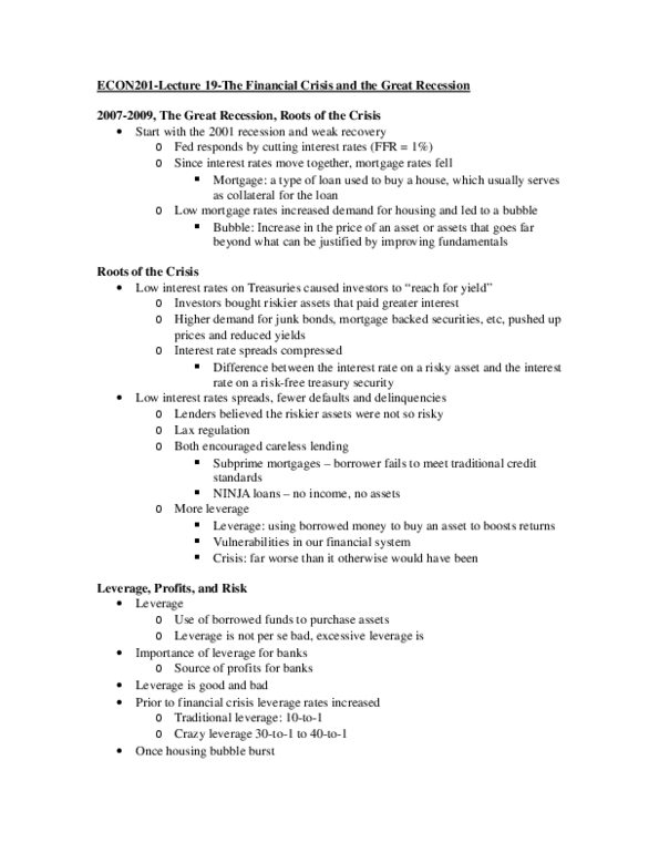 ECON 201 Lecture Notes - Lecture 19: Bear Stearns, Interest Rate, High-Yield Debt thumbnail