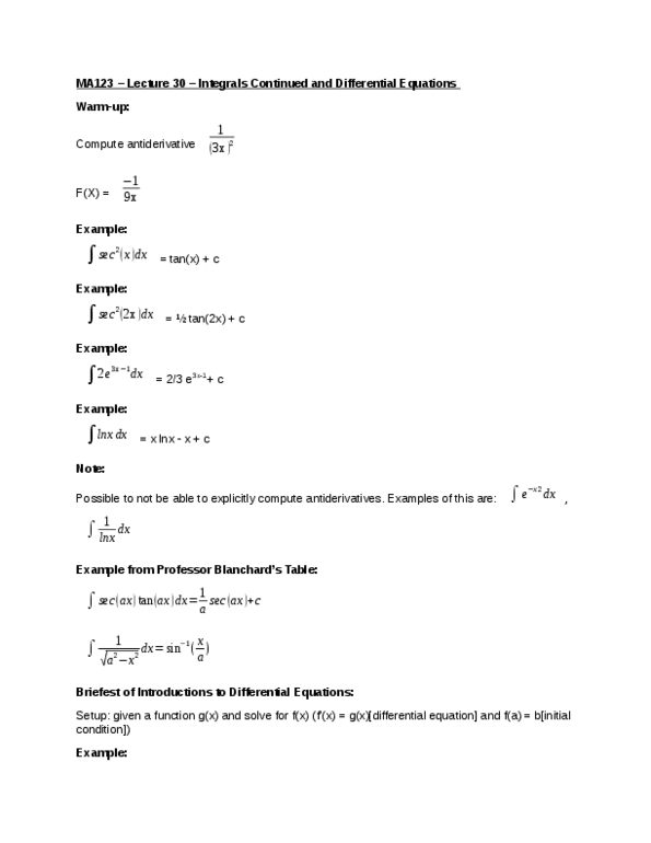 CAS MA 123 Lecture Notes - Lecture 30: Antiderivative thumbnail