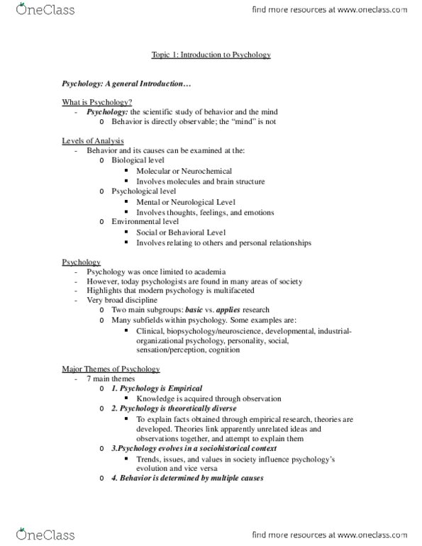 PSYCO104 Lecture 1: PSYCO 104 Lecture 1: Topic 1: Introduction to Psychology thumbnail