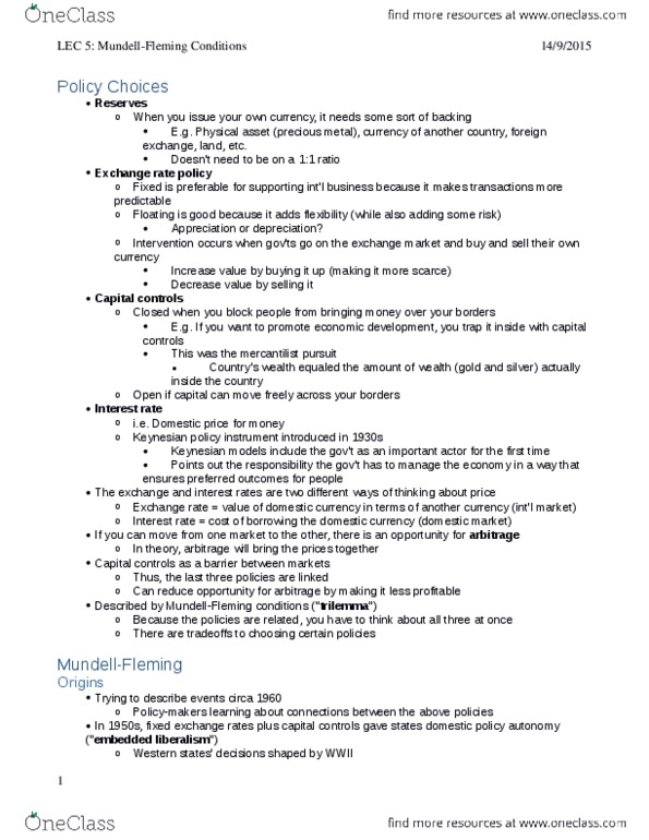 POLI 445 Lecture Notes - Lecture 5: Precious Metal, Mercantilism, Interest Rate thumbnail