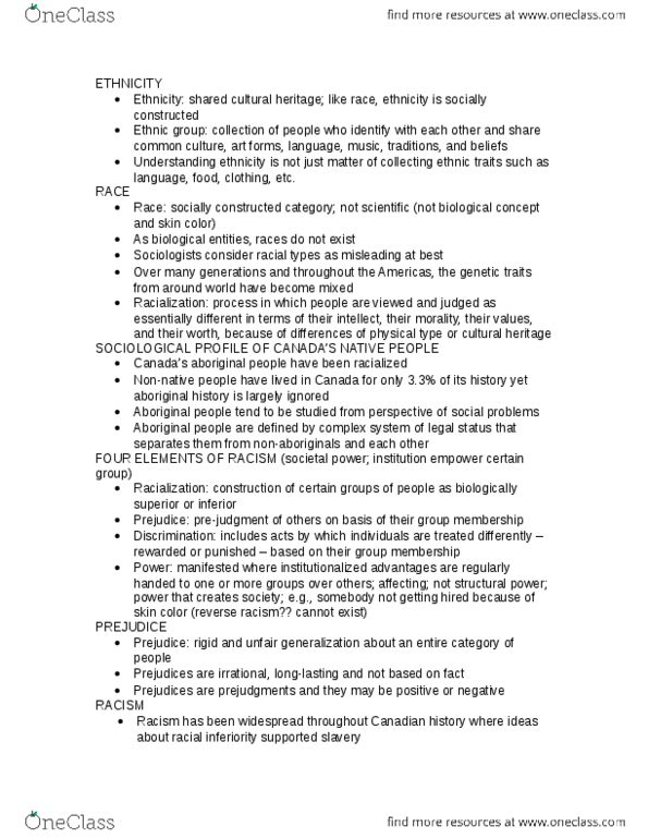 SA 150 Lecture Notes - Lecture 8: Ethnic Group, Racialization, Double Consciousness thumbnail