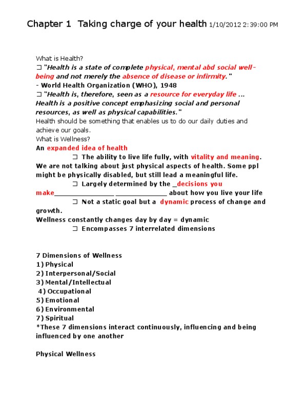 Health Sciences 1001A/B Chapter 1: Chapter 1 Taking charge of your health.docx thumbnail
