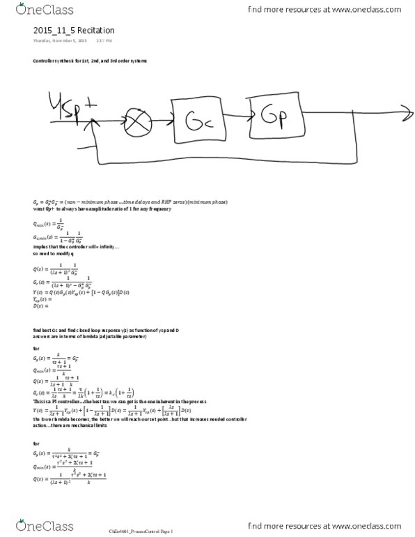 CHEN 4601 Lecture Notes - Lecture 40: Pid Controller thumbnail