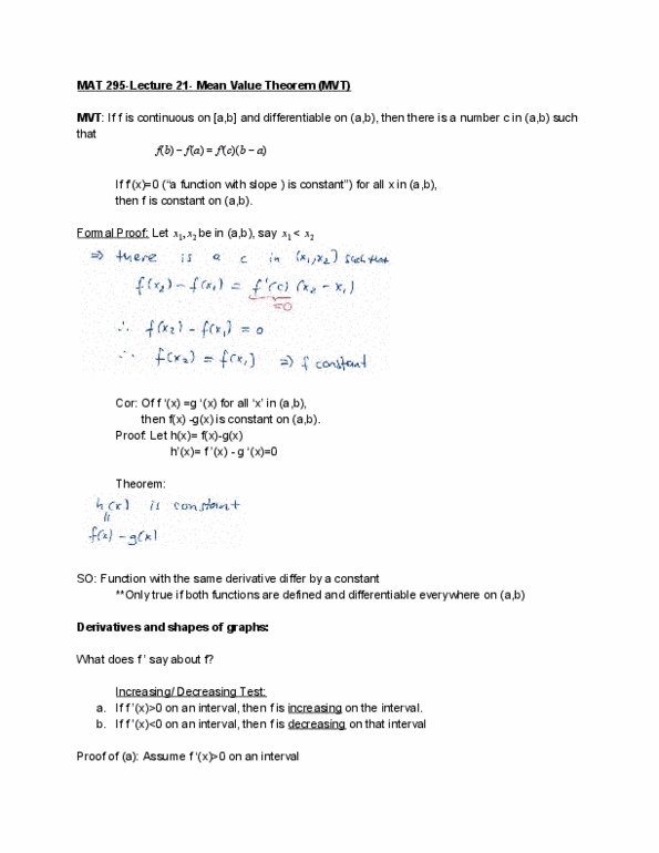 MAT 295 Lecture Notes - Lecture 21: If And Only If, Minimax, Mean Value Theorem thumbnail