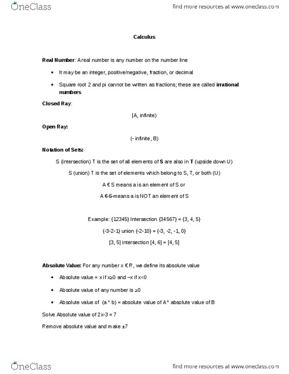 MAT134Y5 Lecture Notes - Lecture 1: Square Root thumbnail