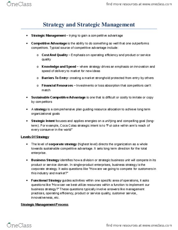 GMS 200 Chapter Notes - Chapter 7: Strategic Business Unit, Strategic Management, Tim Hortons thumbnail