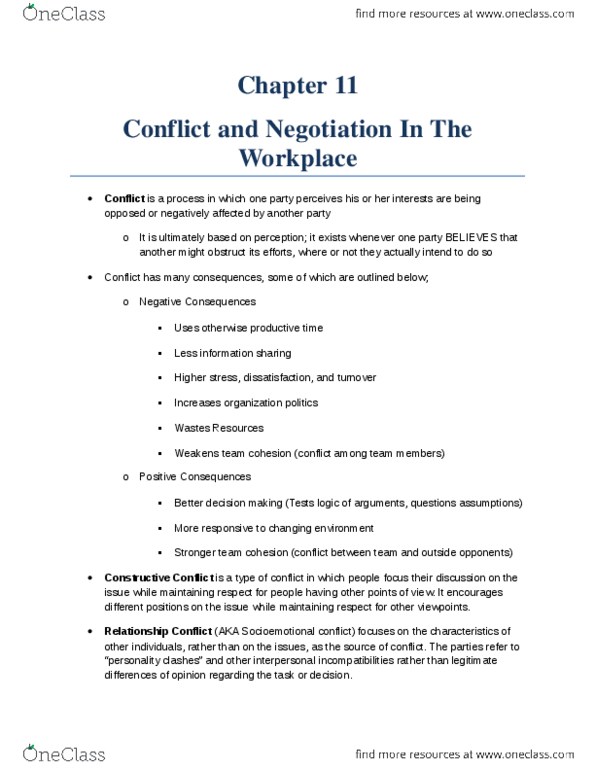 MHR 405 Chapter Notes - Chapter 11: Organizational Conflict, Contact Hypothesis, Communication Problems thumbnail