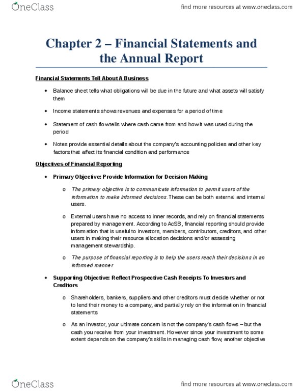 ACC 100 Chapter Notes - Chapter 2: Cash Flow, Financial Statement, Income Statement thumbnail