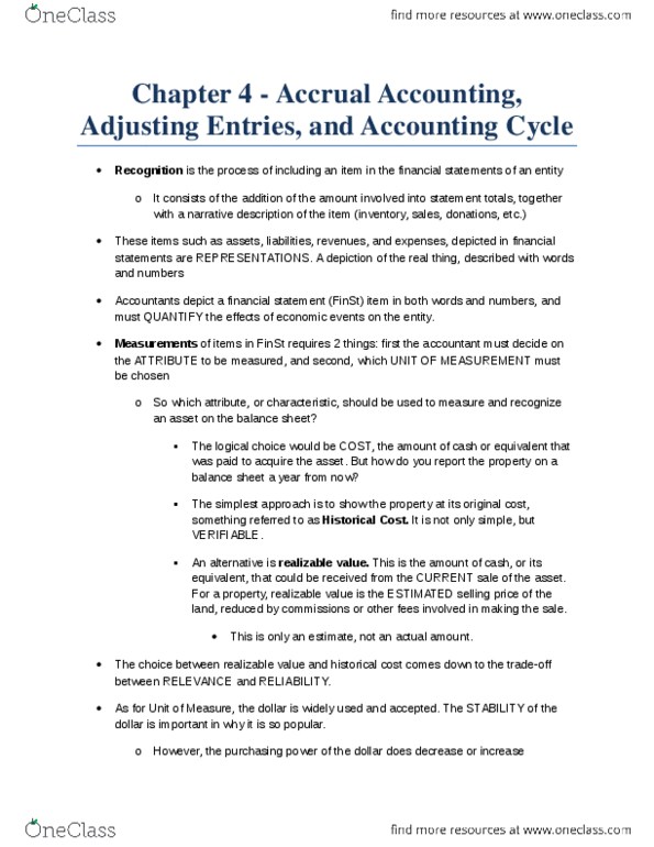 ACC 100 Chapter Notes - Chapter 4: Financial Statement, Accrual, Deferred Income thumbnail