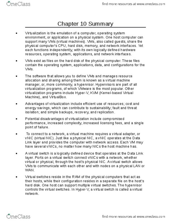 ITM 301 Chapter Notes - Chapter 10: Virtual Network Computing, Hypervisor, Network Virtualization thumbnail