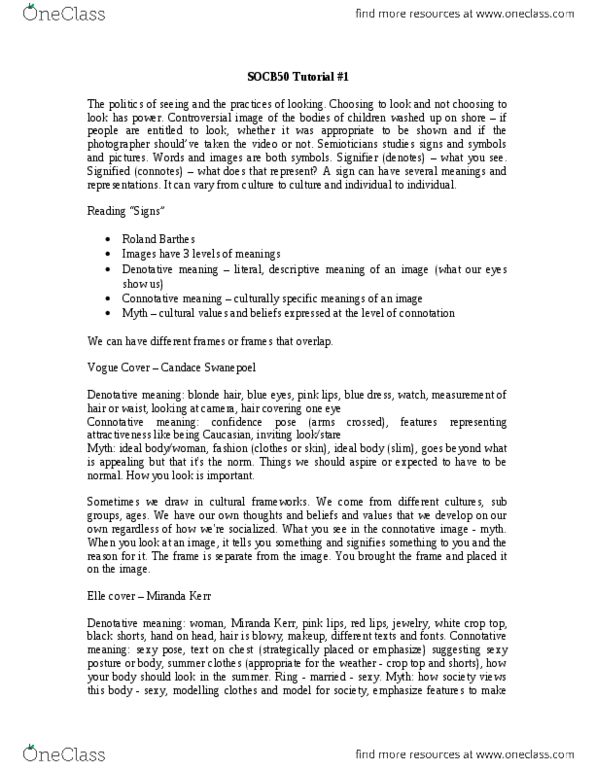 SOCB50H3 Lecture Notes - Lecture 1: Roland Barthes, Kerry Washington, Miranda Kerr thumbnail