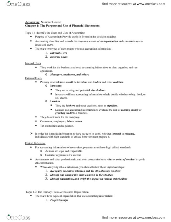 ACCT 2220 Lecture Notes - Lecture 1: Financial Statement, Limited Liability, Legal Personality thumbnail