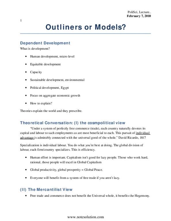 POL101Y1 Lecture Notes - Mercantilism, World-Systems Theory thumbnail