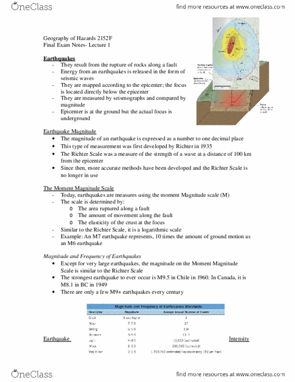 Geography 2152F/G Lecture Notes - Lecture 7: Richter Magnitude Scale, Logarithmic Scale, The Strongest thumbnail