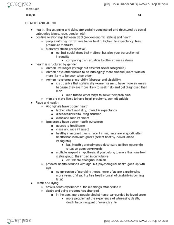 SOCIOL 1A06 Lecture Notes - Lecture 16: Infant Mortality, Talcott Parsons, Feminist Theory thumbnail