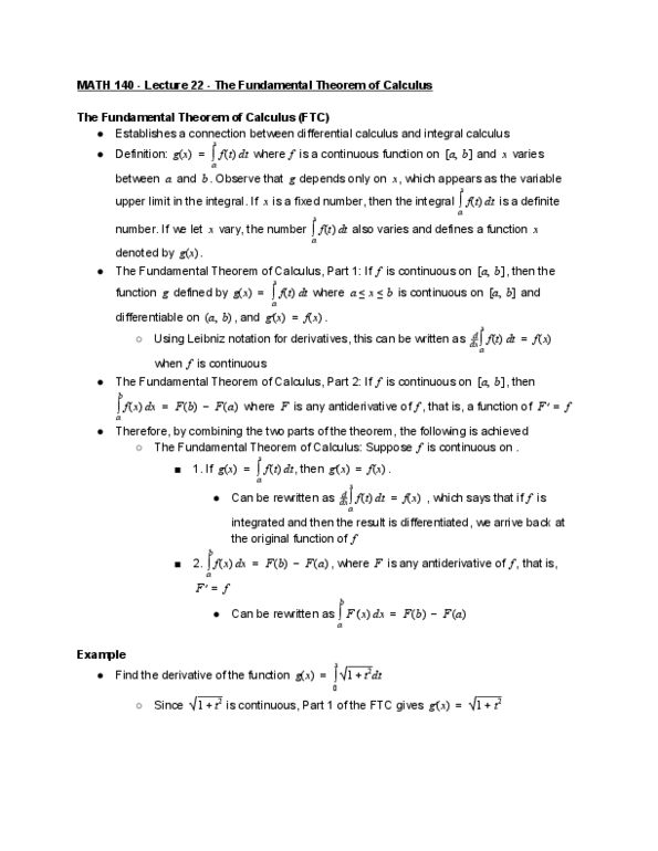 MATH 140 Lecture Notes - Lecture 22: Differential Calculus, Antiderivative thumbnail
