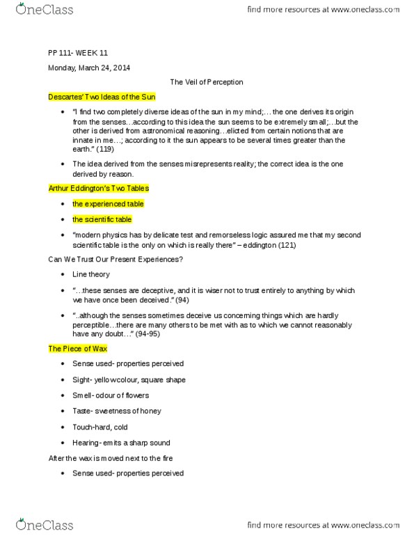 PP111 Lecture Notes - Lecture 11: Phenomenalism, Eliminative Materialism, Reductionism thumbnail