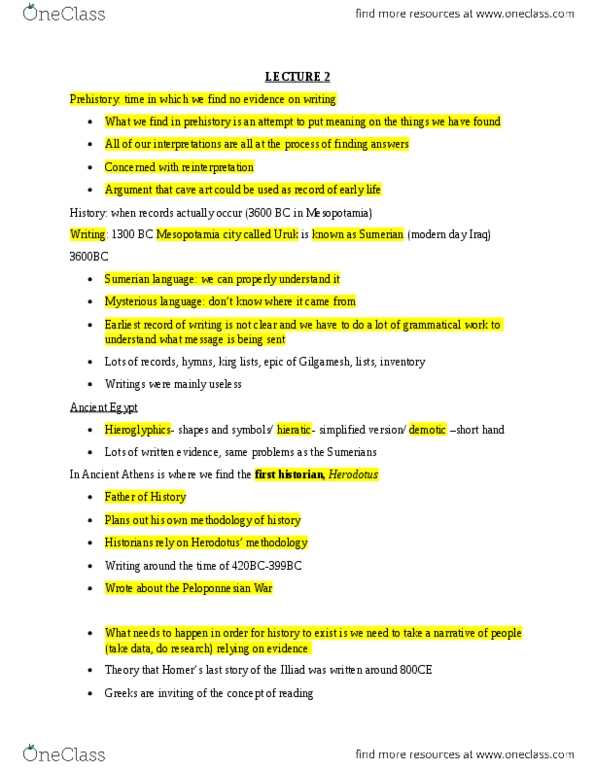 AR104 Lecture Notes - Lecture 2: Sumerian Language, Cave Painting, Hieratic thumbnail