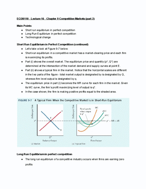 ECON 110 Lecture Notes - Lecture 16: Perfect Competition, Economic Equilibrium, Technological Change thumbnail