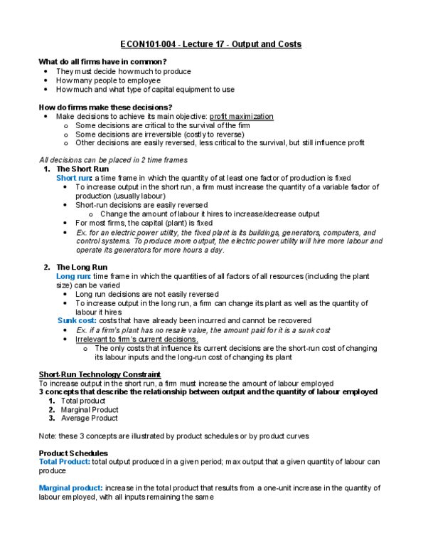 ECON101 Lecture Notes - Lecture 17: Profit Maximization, W. M. Keck Observatory, Sunk Costs thumbnail