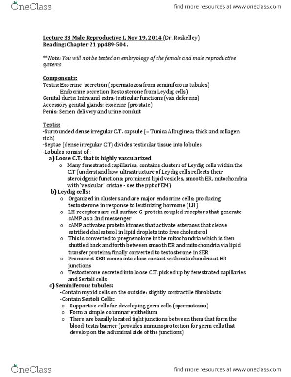 CAPS 390 Lecture Notes - Lecture 33: Semen, Serous Fluid, Meiosis thumbnail