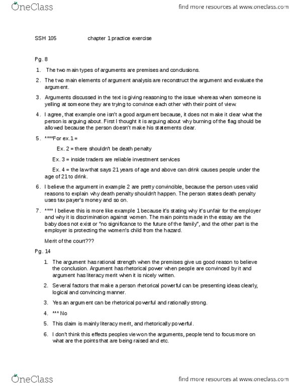 SSH 105 Chapter 1: SSH 105 ch.1 practice exercise klass kray thumbnail