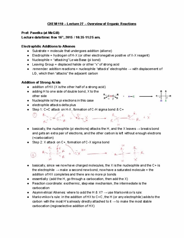 CHEM 110 Lecture Notes - Lecture 27: Electrophilic Addition, Pi Bond, Sigma Bond thumbnail