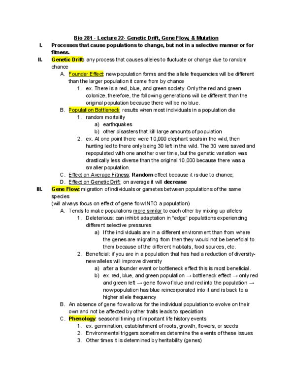 BIO 281 Lecture Notes - Lecture 22: Population Bottleneck, Allele Frequency, Heritability thumbnail