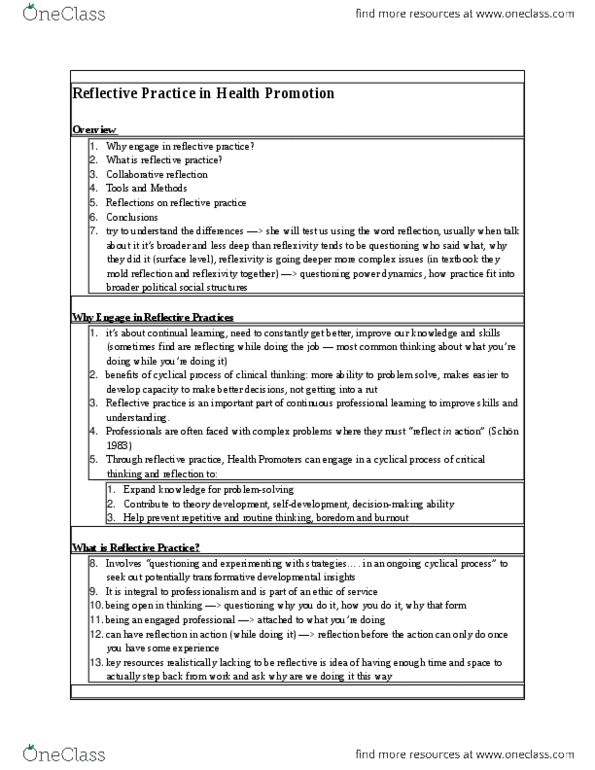 Health Sciences 2250A/B Lecture Notes - Lecture 9: Reflective Practice thumbnail