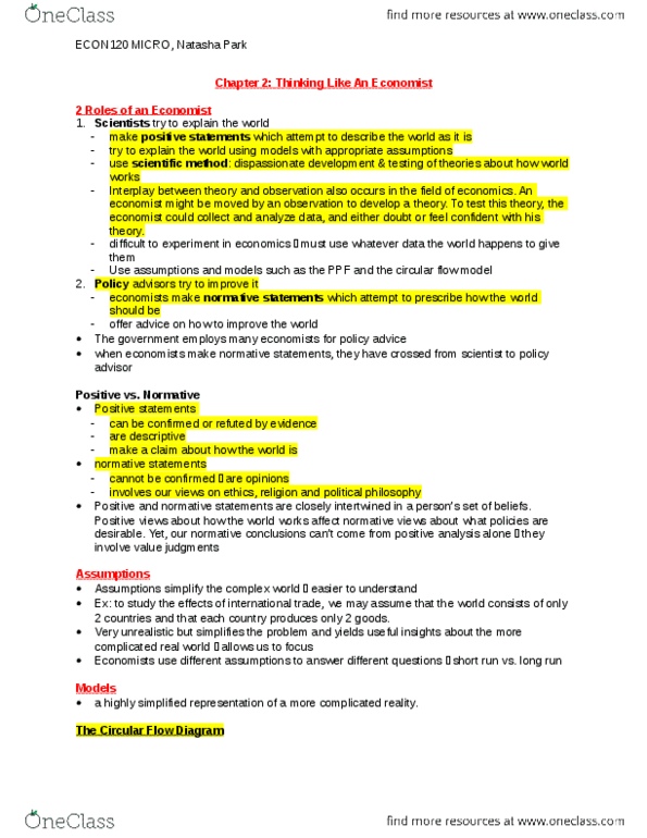 ECON102 Lecture Notes - Lecture 4: Political Philosophy, Scientific Method, Opportunity Cost thumbnail