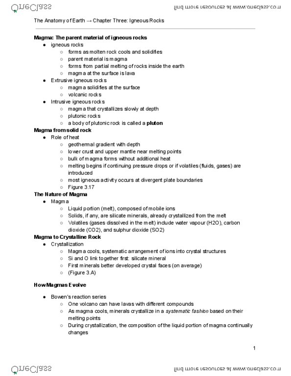 GL101 Lecture Notes - Lecture 3: Igneous Rock, Silicate Minerals, Geothermal Gradient thumbnail