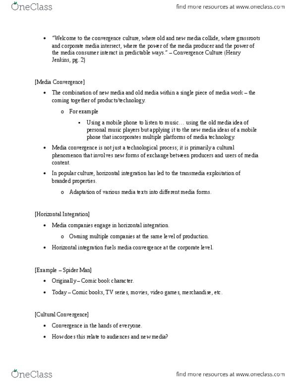 JOUR 4551 Lecture Notes - Lecture 9: Broad City, Transmedia Storytelling, Horizontal Integration thumbnail