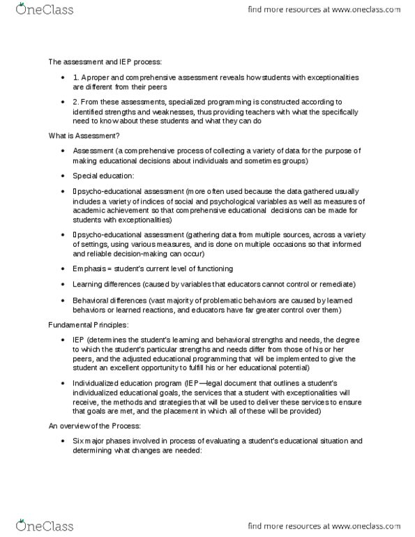 PSYCH312 Chapter Notes - Chapter 3: Psychoeducation, Formative Assessment, Developmental Disability thumbnail