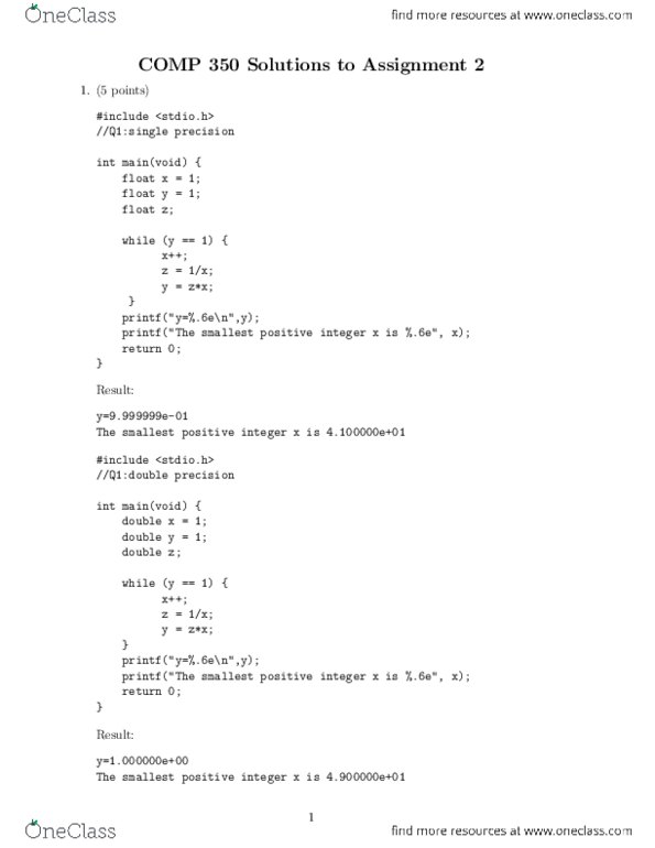 COMP 350 Lecture Notes - Lecture 2: C Mathematical Functions, Double-Precision Floating-Point Format, Binary Logarithm thumbnail