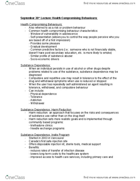 PSYC 2301 Lecture Notes - Lecture 4: Needle Exchange Programme, Harm Reduction, Substance Dependence thumbnail