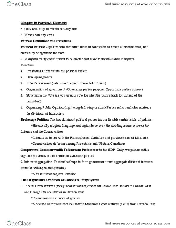 POLS 2300 Chapter Notes - Chapter 10: John A. Macdonald, List Of Political Parties In Canada, Peelite thumbnail