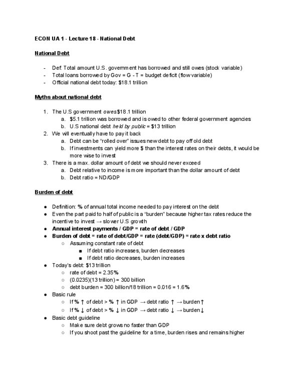 ECON-UA 1 Lecture Notes - Lecture 18: Debt Ratio thumbnail