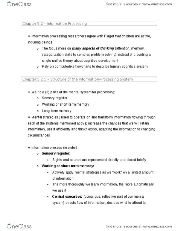 NUR1 223 Chapter Notes - Chapter 5: Information Processing, Habituation, Unu thumbnail