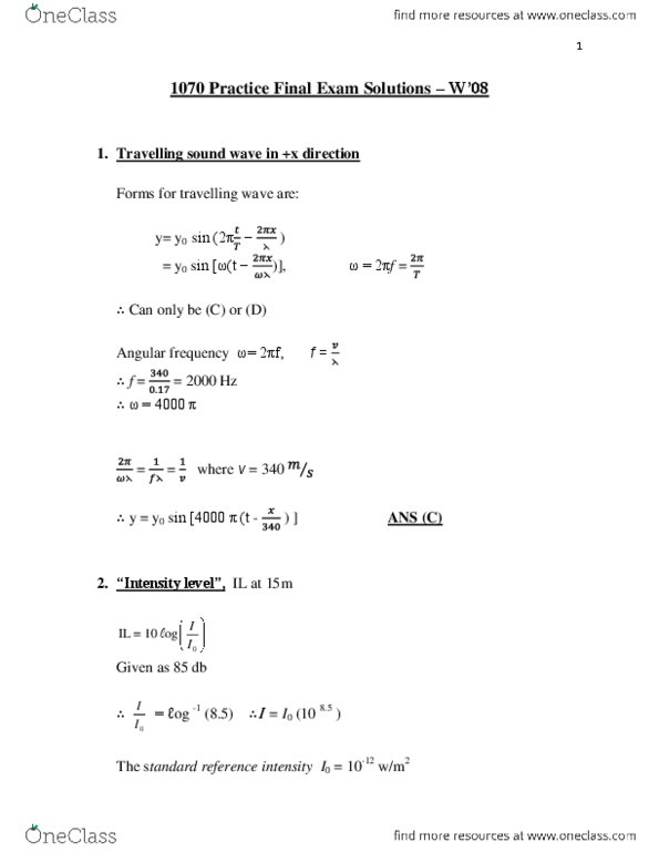 Phys 1070 final practice final exam solutions oneclass