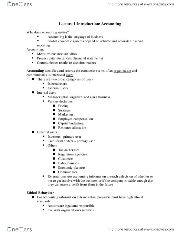 Management and Organizational Studies 3370A/B Lecture Notes - Lecture 1: Capital Budgeting, Financial Statement, Resource Allocation thumbnail