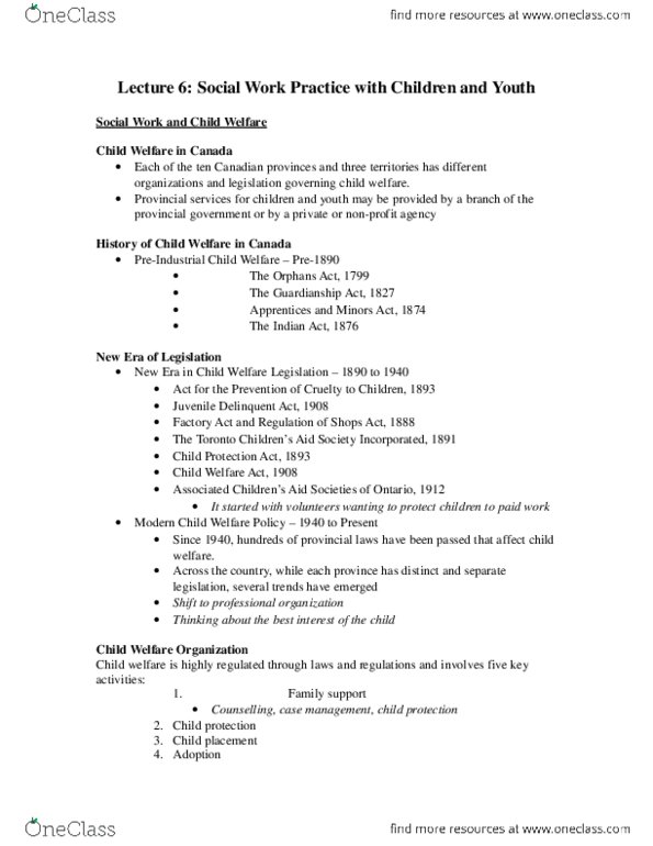 Social Work 1022A/B Lecture Notes - Lecture 6: Foster Care thumbnail