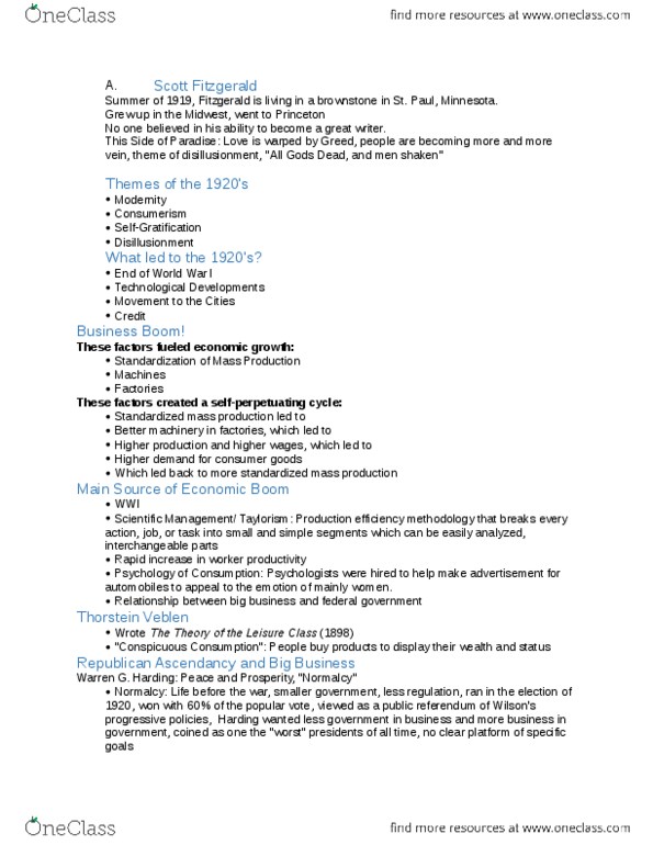 HIST 2112 Lecture Notes - Lecture 8: Brownstone, Main Source, Consumerism thumbnail